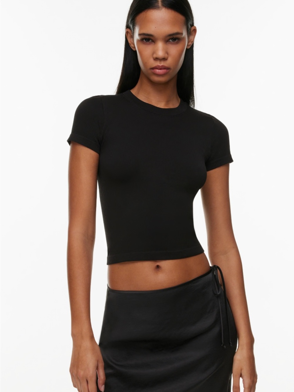 Aritzia Black Ribbed Short-Sleeve Crop Top